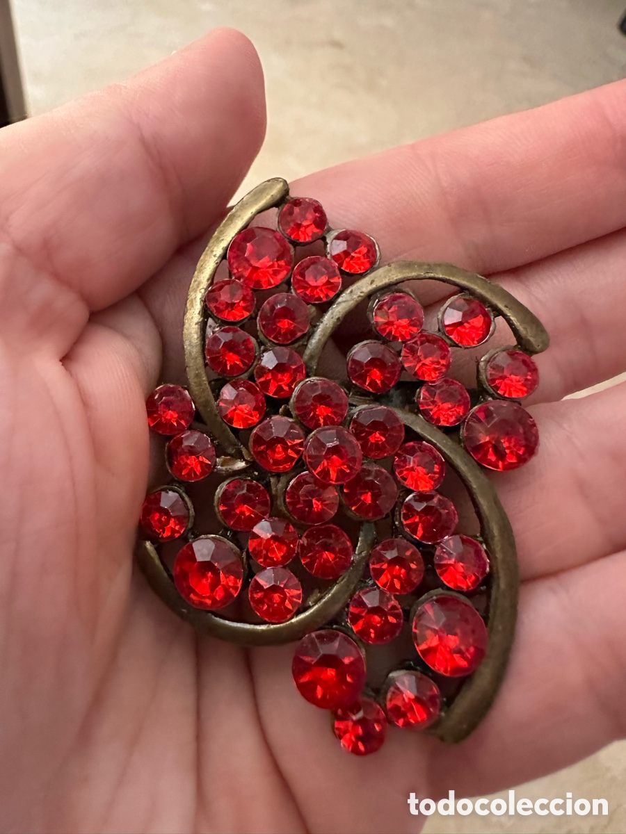 Joyeria: Broche bronce antiguo con piedras rojas - Foto 3