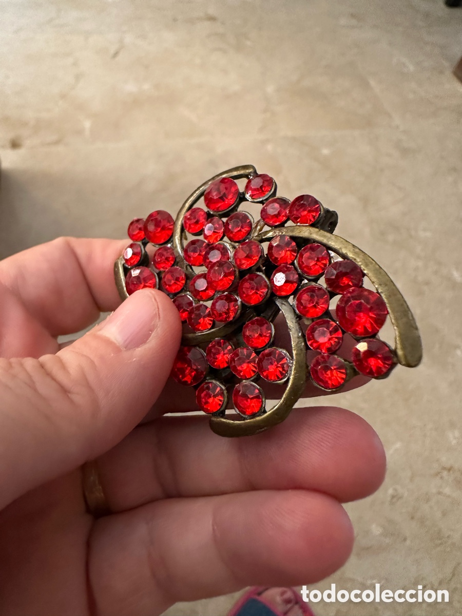 Joyeria: Broche bronce antiguo con piedras rojas - Foto 12