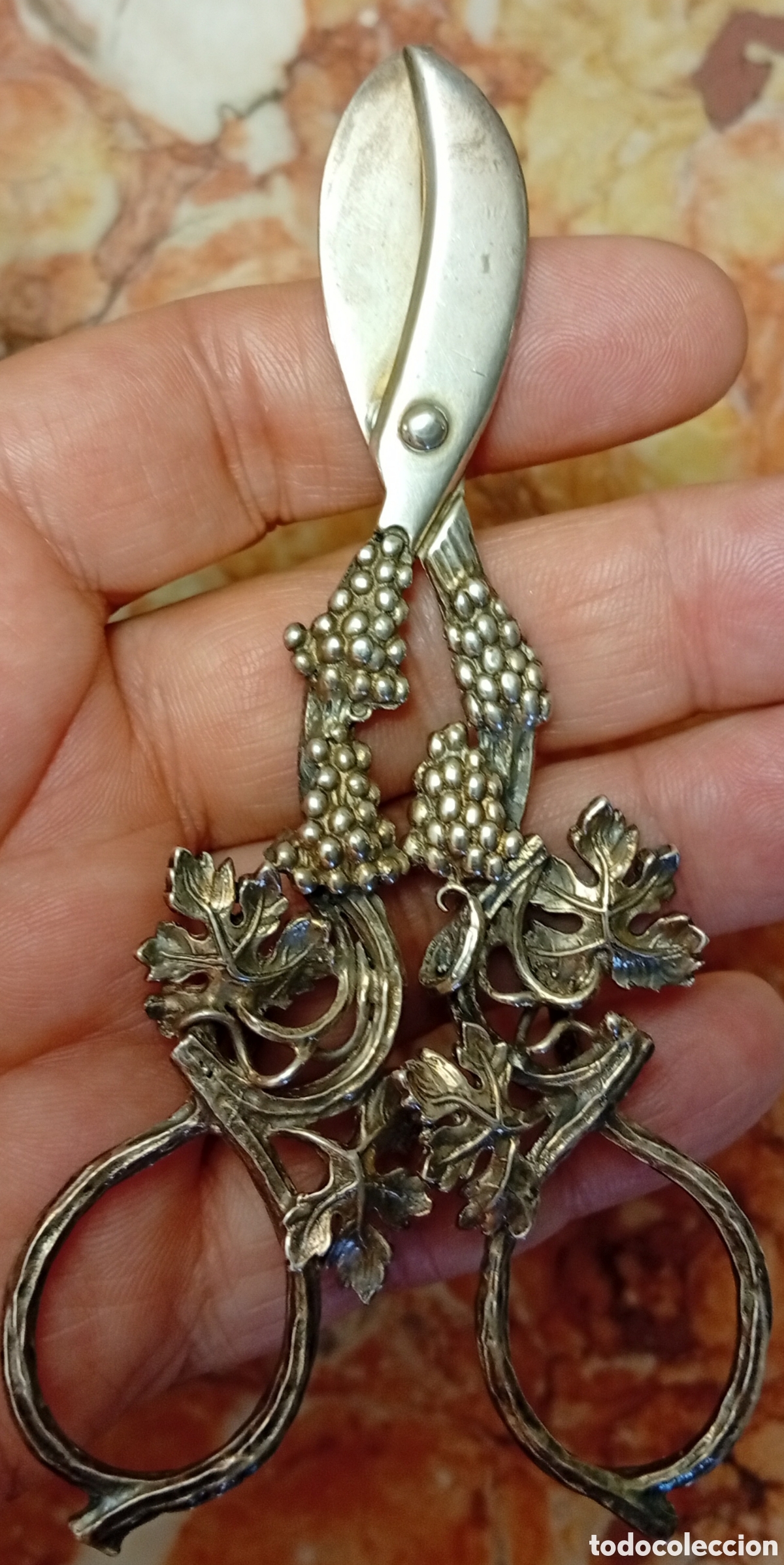 Joyeria: Preciosa antigua tijera para uvas de plata de Ley siglo XIX