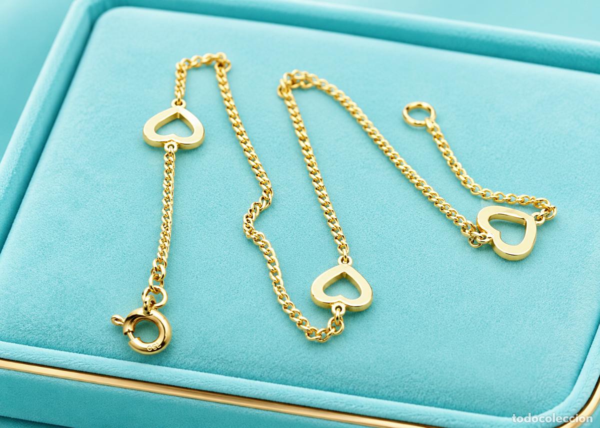 Jewelry: ORO 1&ordf; LEY 18 KILATES : PRECIOSA PULSERA FINA CON TRES CORAZONES EN ORO AMARILLO DE 750 &middot; PUNZONES