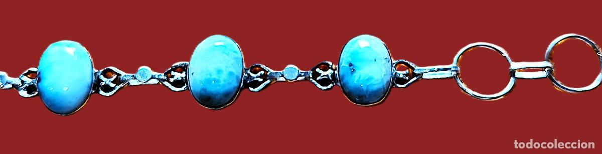 Joyeria: Pulsera 6 piedras Larimar Chapada plata 925