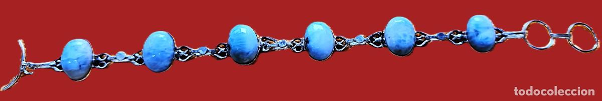 Joyeria: Pulsera 6 piedras Larimar Chapada plata 925