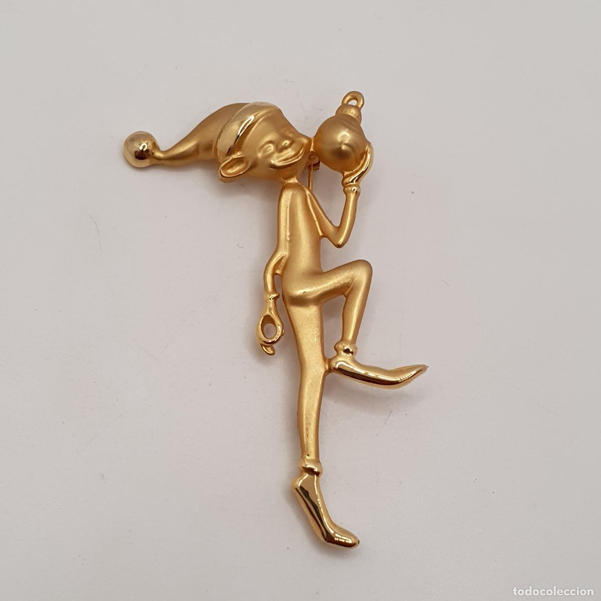Joyeria: Precioso broche vintage de elfo o duendecillo con acabados en oro mate y brillante.