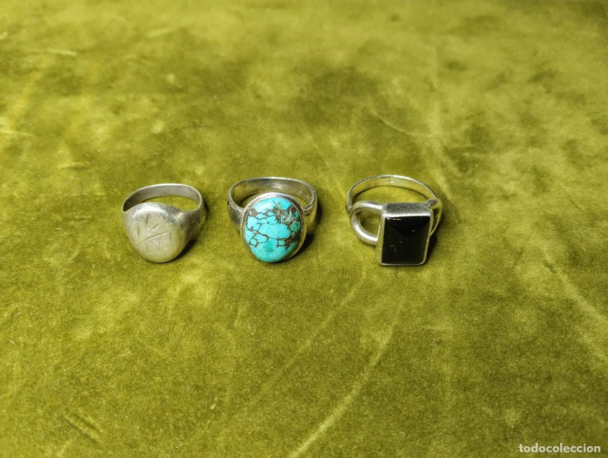 Joyeria: LOTE DE 3 ANILLOS DE PLATA , CON TURQUESA Y AZABACHE