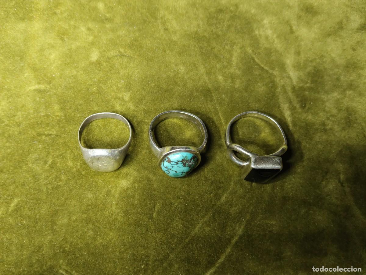 Joyeria: LOTE DE 3 ANILLOS DE PLATA , CON TURQUESA Y AZABACHE - Foto 2