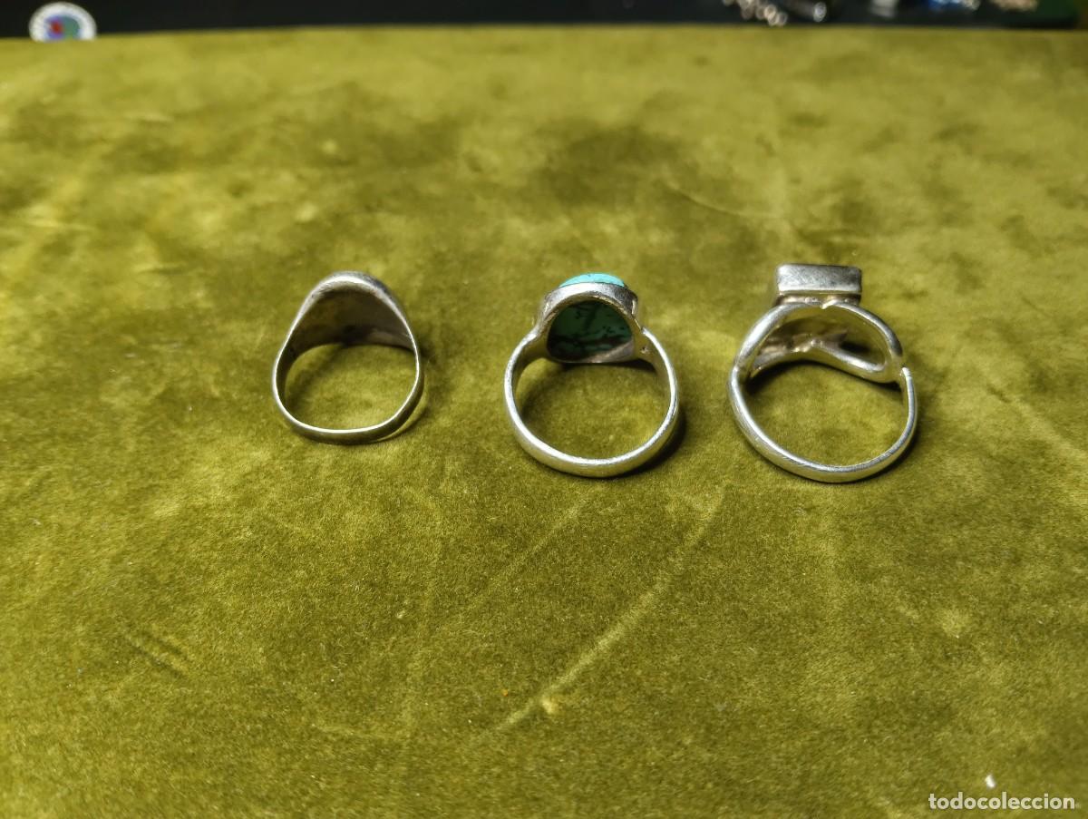 Joyeria: LOTE DE 3 ANILLOS DE PLATA , CON TURQUESA Y AZABACHE - Foto 3