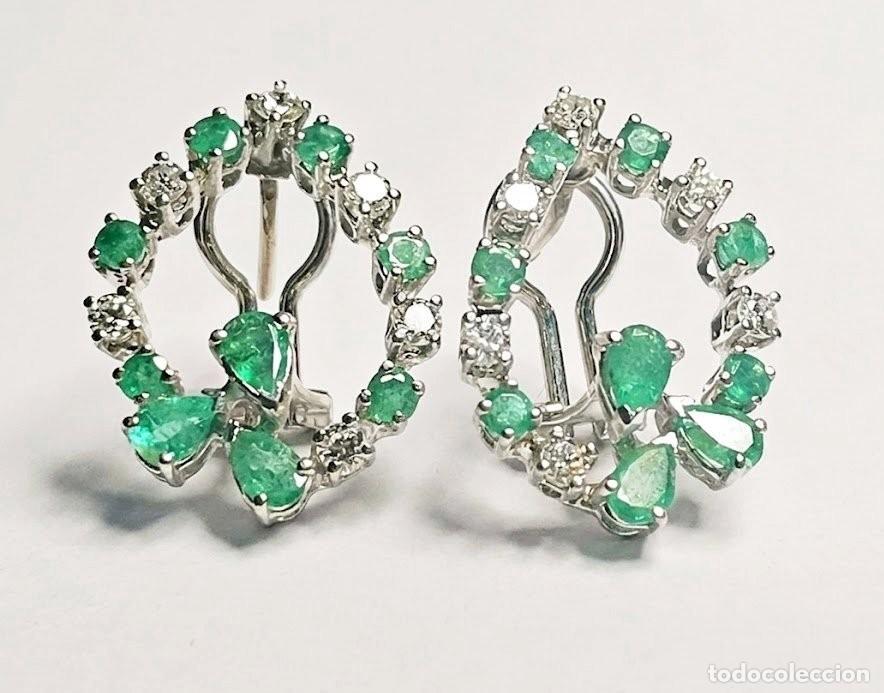 Joyeria: Pendientes de Alta Joyer&iacute;a en Oro Blanco de 18K con Esmeraldas Naturales y Diamantes (8,97 g)