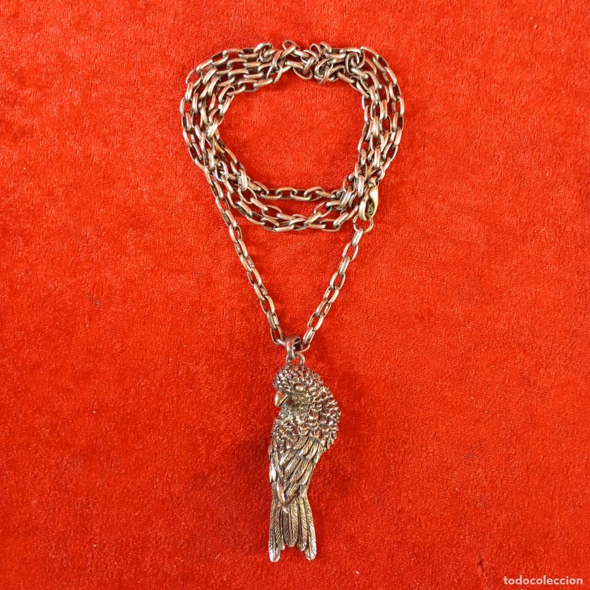 Joyeria: PRECIOSA CADENA CON COLGANTE - P&Aacute;JARO - AVE - BA&Ntilde;O DE PLATA ??? - ANTIGUO / 3233