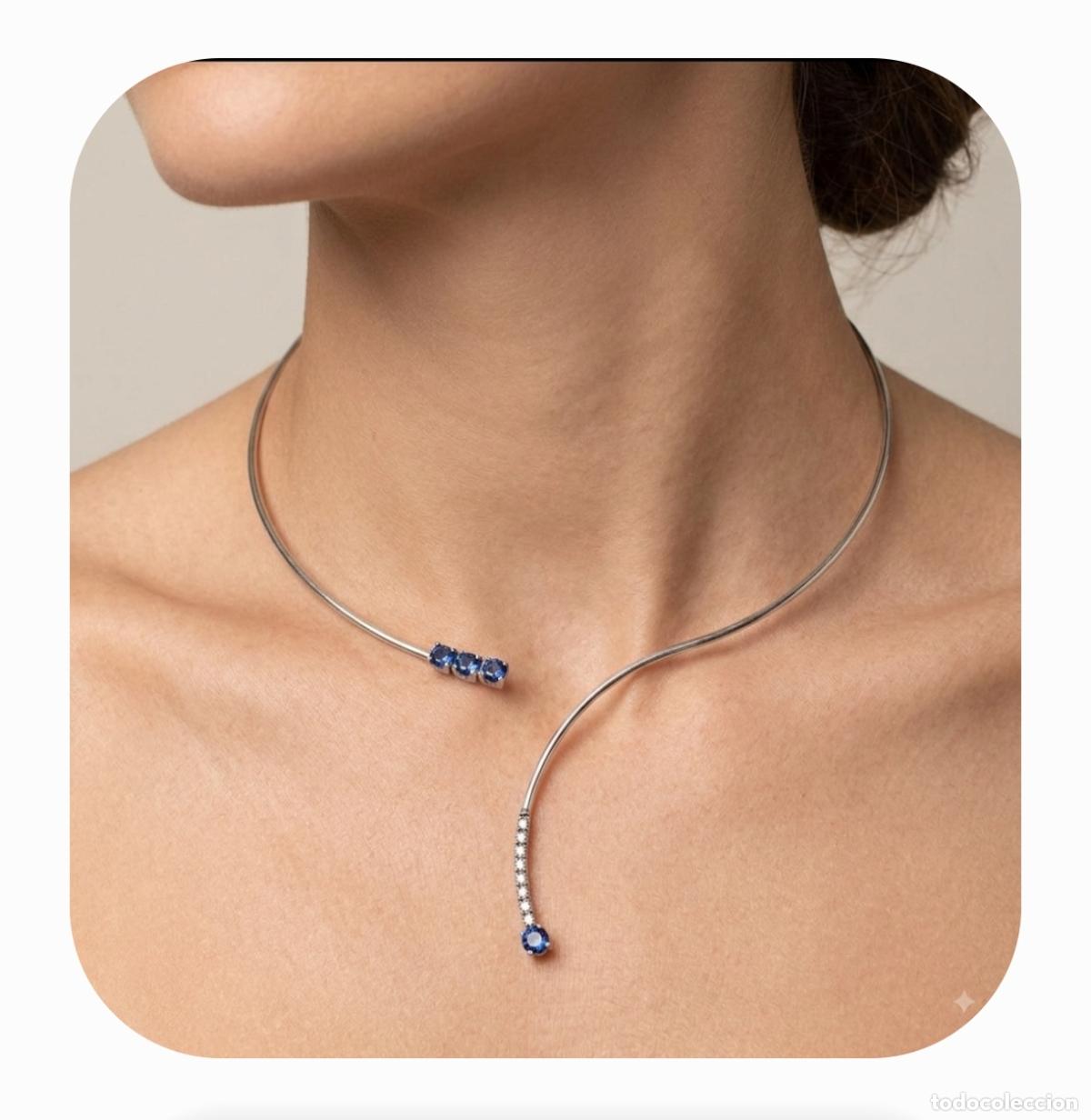 Joyeria: Elegante gargantilla r&iacute;gida en plata de ley 925 con circonitas y espinelas talla diamante engarzadas