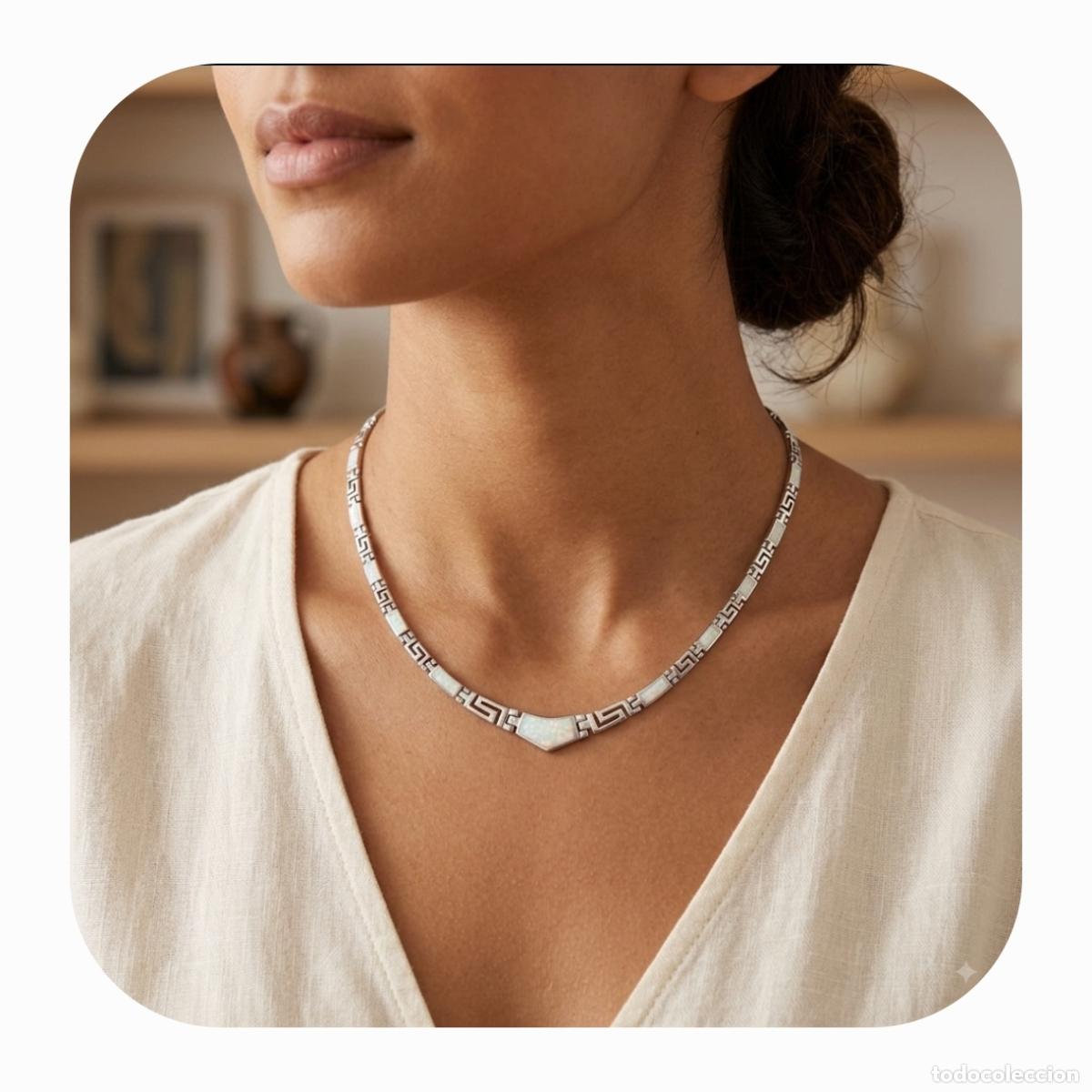 Joyeria: Magn&iacute;fica gargantilla de dise&ntilde;o hel&eacute;nico en plata de ley 925 con aplicaciones de &oacute;palo brasile&ntilde;o.