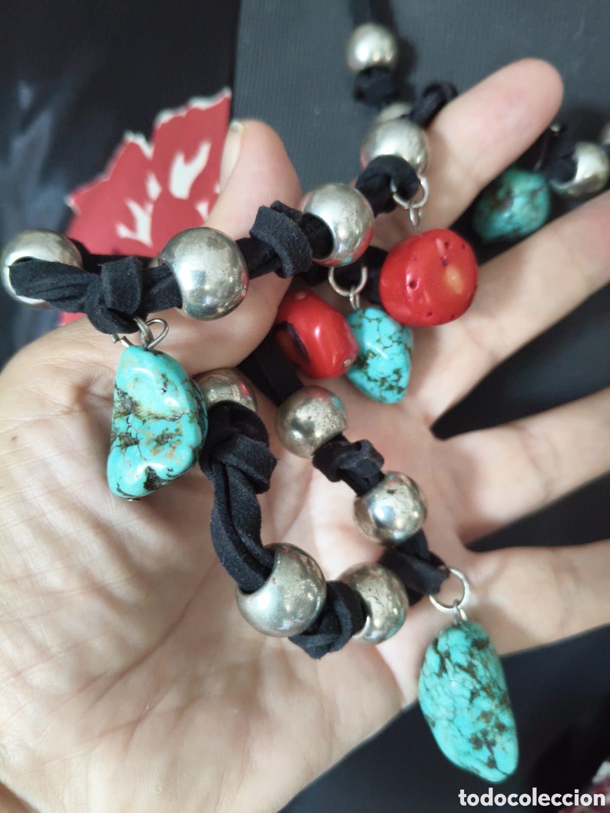 Joyeria: Collar largo con piedras de coral y turquesas - Foto 4