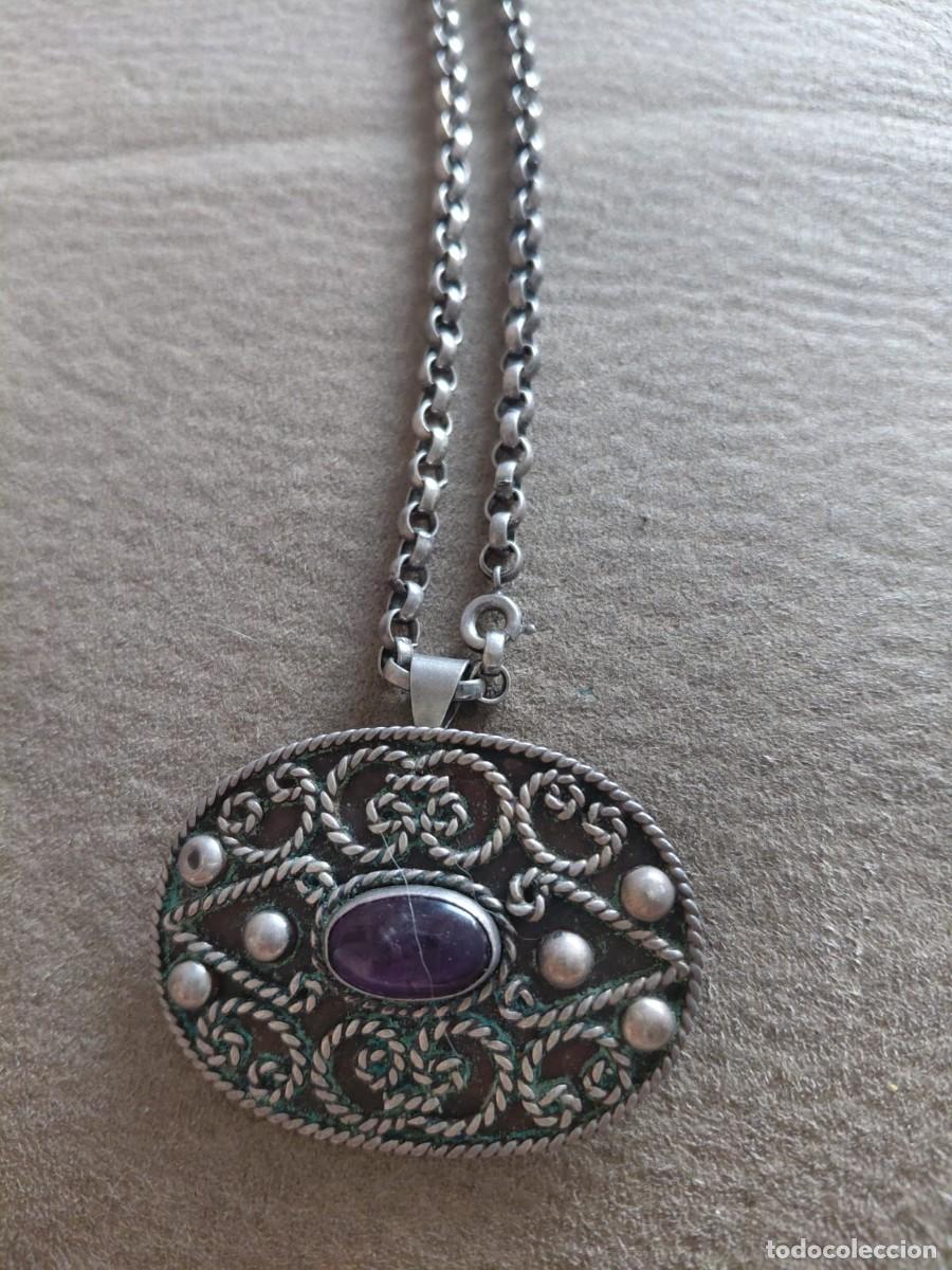Joyeria: BROCHECOLGANTE VINTAGE MEXICANO &ndash; PLATA &ndash; PIEDRA TIPO AMATISTA &ndash; HECHO EN M&Eacute;XICO + CADENA