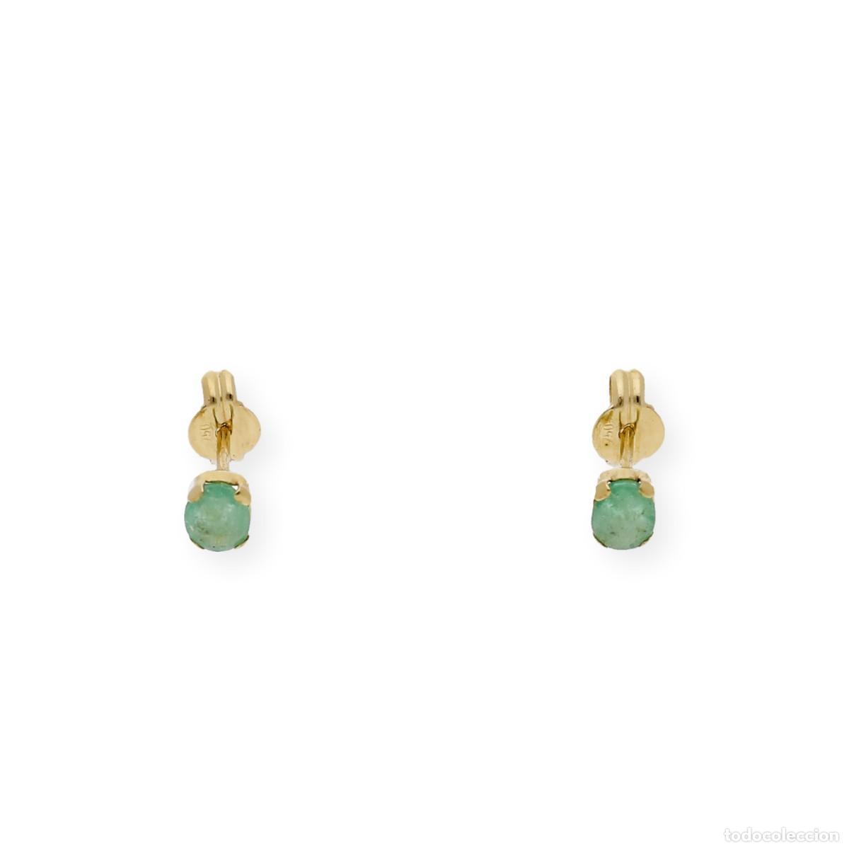 Joyeria: Pendientes, oro amarillo 18K y esmeralda natural