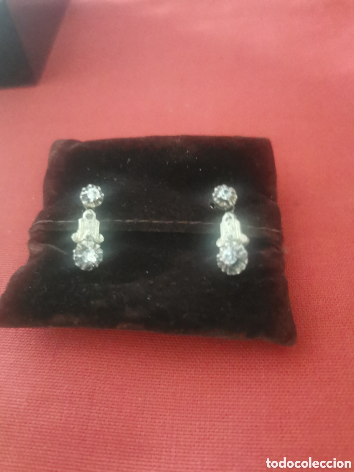 Joyeria: Pendientes de oro y plat&iacute;no zafiros blancos circa 1940 2cm