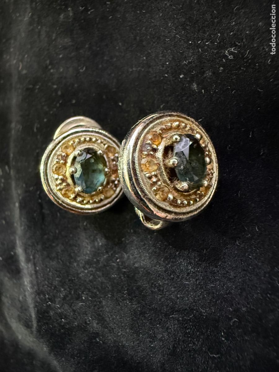 Joyeria: PRECIOSA PAREJA DE PENDIENTES DE PLATA CONTRASTADA CON PIEDRA CENTRAL - MEDIDA 1,5 CM