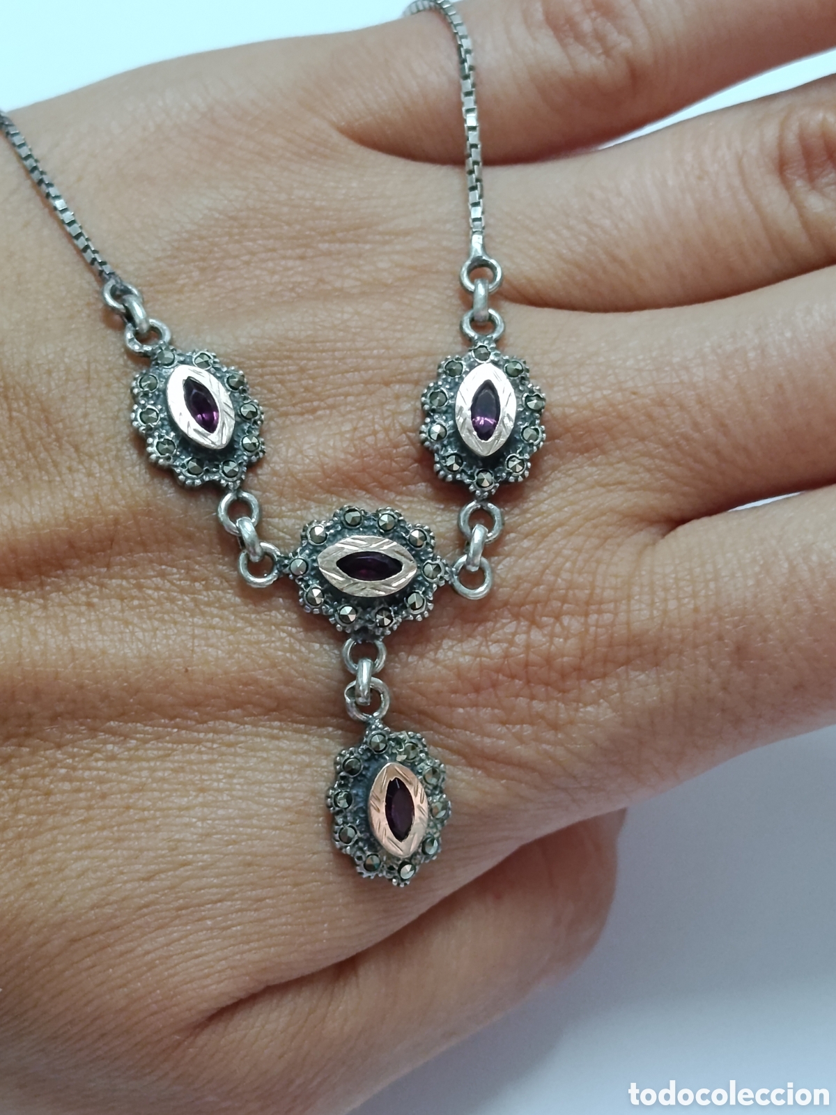 Joyeria: Antiguo collar de amatistas , marquesitas y oro bajo. En plata de ley. Estilo charro, portugu&eacute;s??