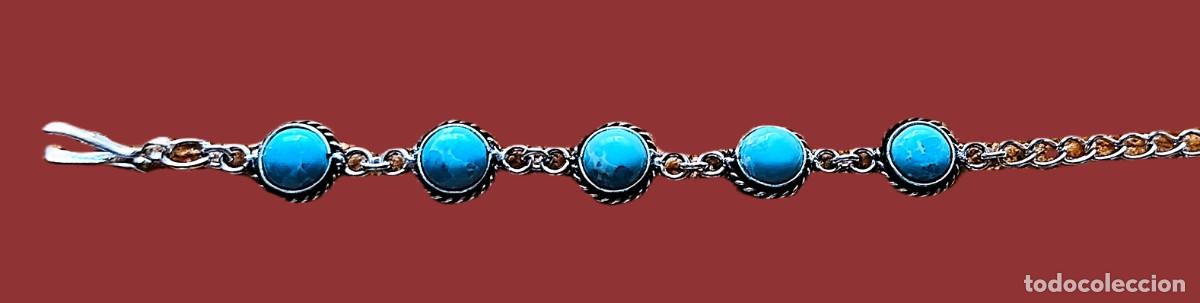 Joyeria: Pulsera 5 piedras Larimar Chapada plata 925
