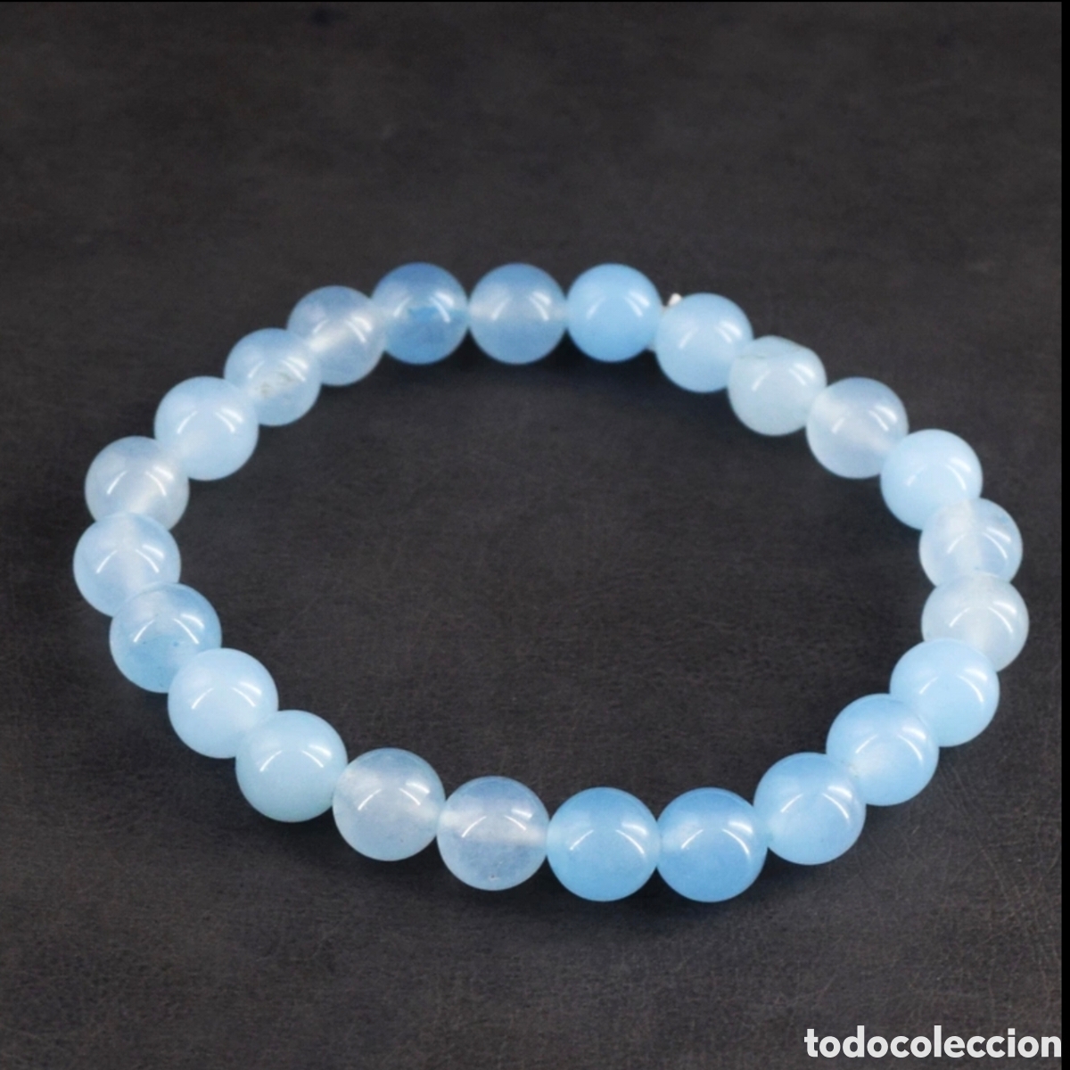 Joyeria: Pulseira de Contas Esf&eacute;ricas em Calced&oacute;nia Azul Natural &ndash; El&aacute;stica