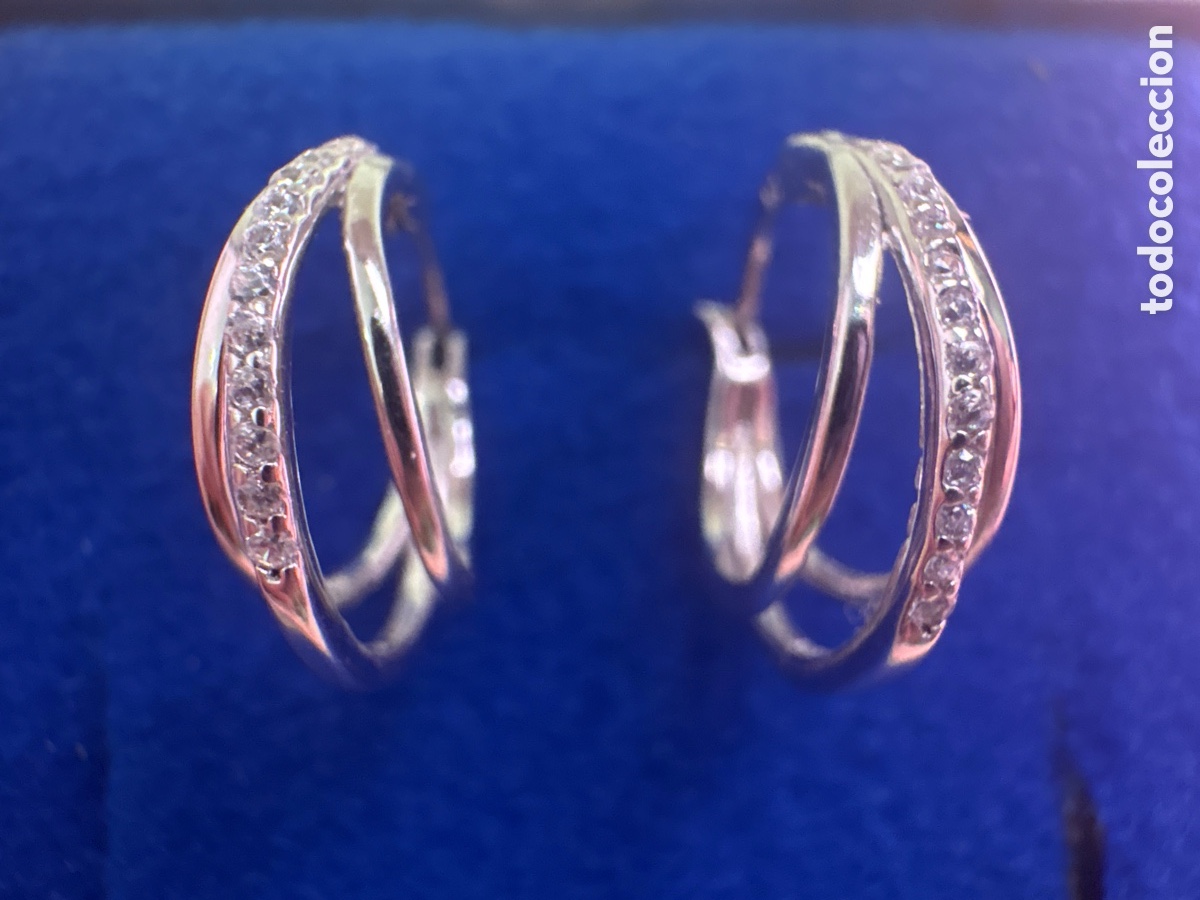 Joyeria: Pendientes aros de plata de ley y piedras brillantes (A4)