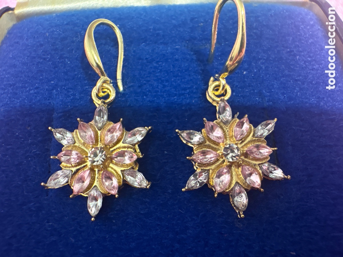 Joyeria: Pendientes vintage a&ntilde;os 70, flor con pedrer&iacute;a (A4)