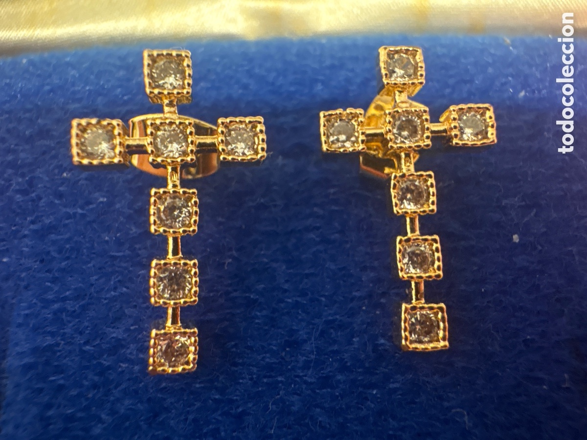Joyeria: Pendientes Cruz dorados con piedras naturales (A4)