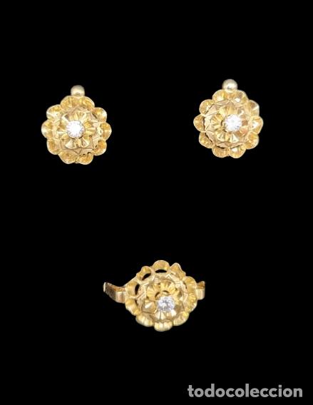 Joyeria: Conjunto de anillo y pendientes oro - Foto 2