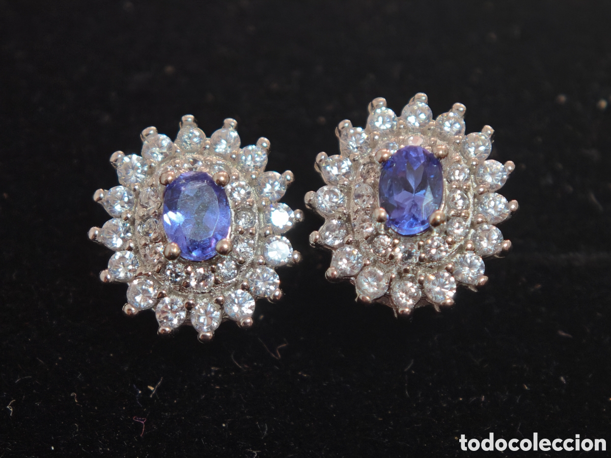 Joyeria: Preciosos pendientes en plata de ley tanzanitas naturales y circonitas