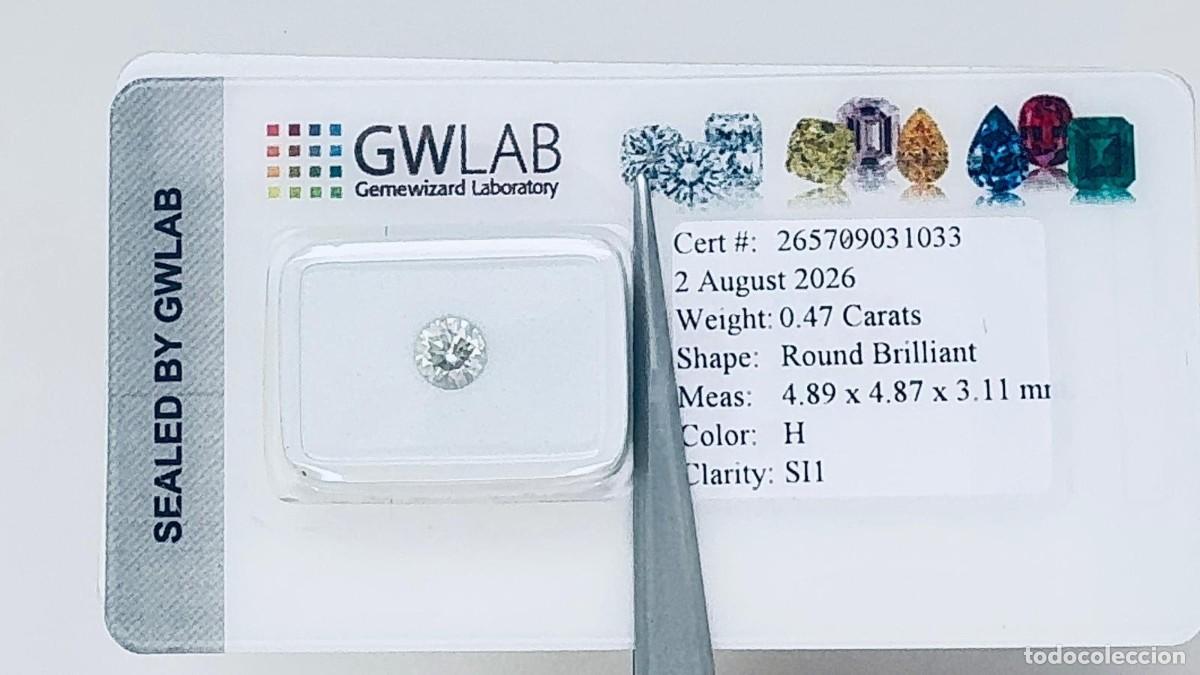 Joyeria: Diamante natural 0.47 ct - Redondo - H - SI1 - Cert. Gemewizard Gemological Laboratory (GWLab)