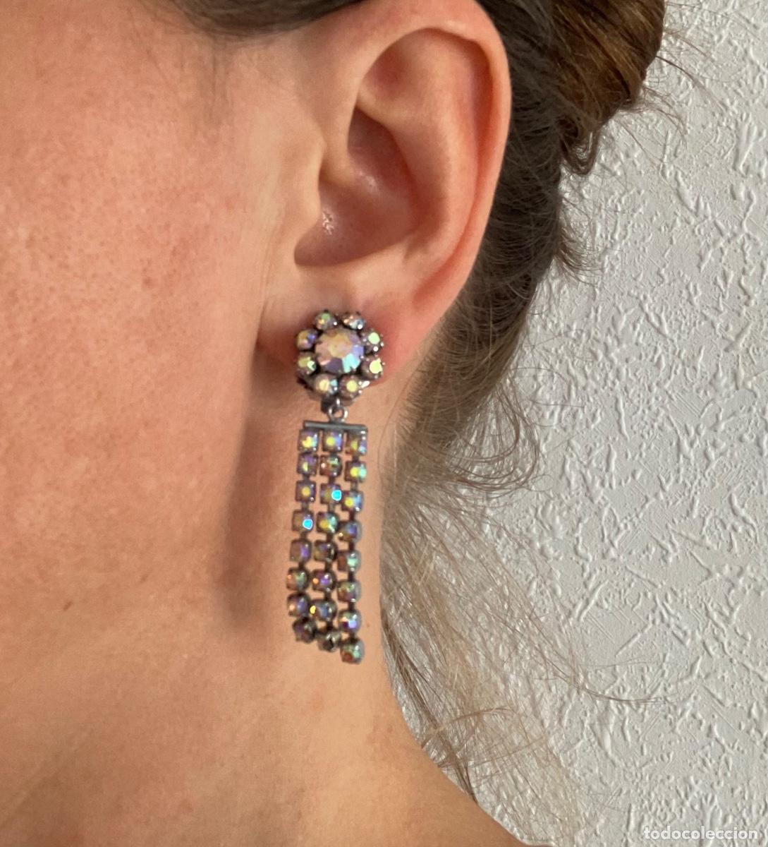 Joyeria: Pendientes vintage de clip con strass Aurora Borealis - Foto 2