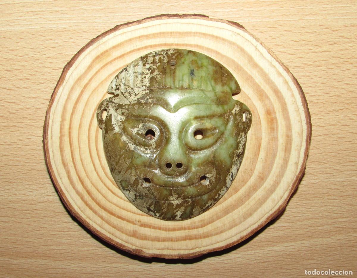 Schmuck: M&aacute;scara colgante medall&oacute;n oriental asi&aacute;tico piedra jade nefrita verde estilo cultura china Hongshan