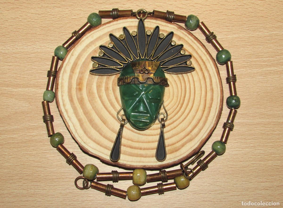 Joalharia: Collar colgante mexicano M&eacute;jico vintage M&eacute;xico m&aacute;scara ritual tribal azteca maya a&ntilde;os 80