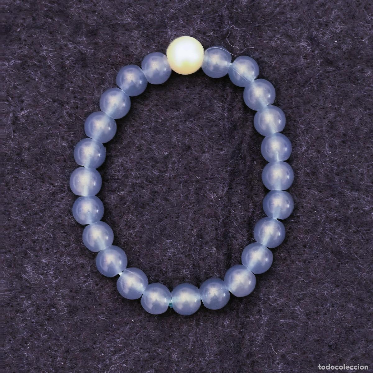 Jewelry: PULSERA ELASTICA PIEDRAS AZUL MEDIO Y PERLA CULTIVADA PER.BOLA 8,5 MM