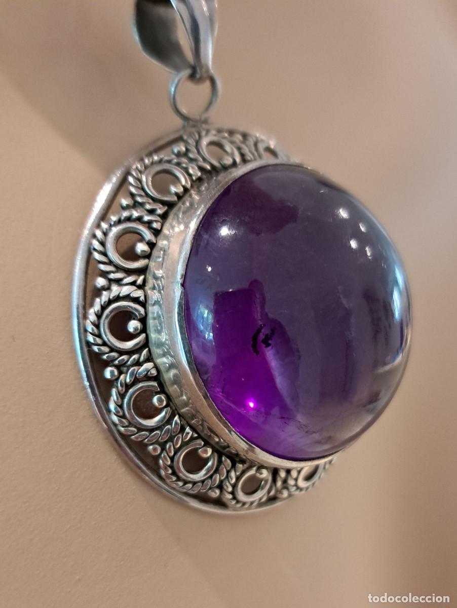 Joyeria: COLGANTE DE PLATA 925 CON PIEDRA DE AMATISTA COLOR VIOLETA - ESTILO &Eacute;TNICO - HECHO A MANO