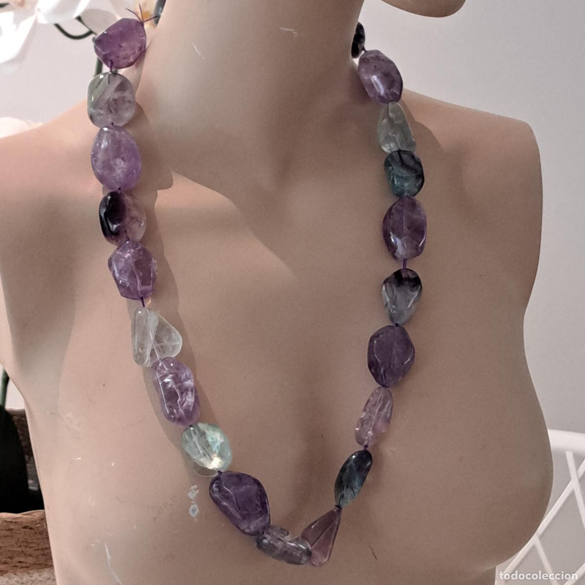 Joyeria: COLLAR DE PIEDRAS NATURALES - AMATISTAS Y FLUORITAS - 420 GRAMOS - &iexcl; &Uacute;NICO ! ref. DU