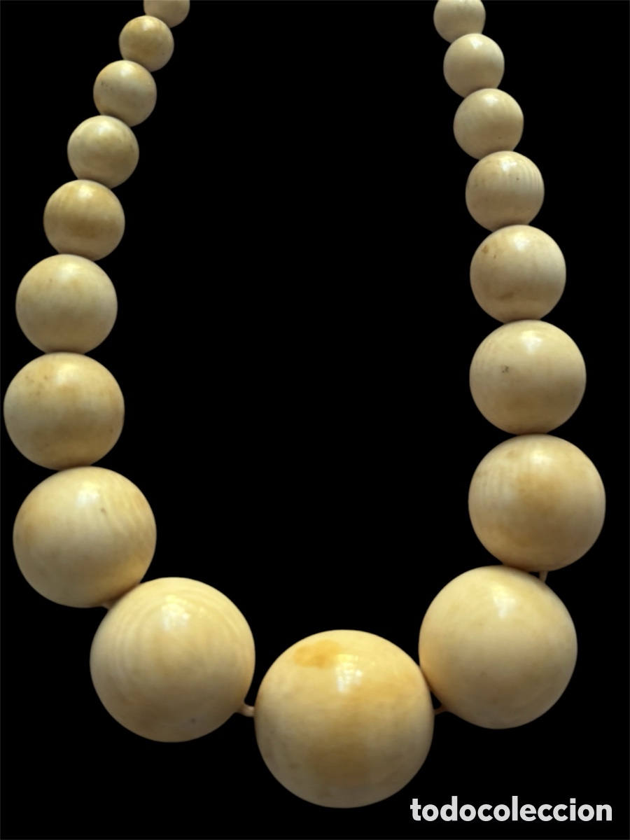 Joyeria: COLLAR ANTIGUO DE MARFIL LEG&Iacute;TIMO ART D&Eacute;CO (A&Ntilde;OS 20) &ndash; 43,36G / 52CM / CUENTA CENTRAL ~2CM aprox