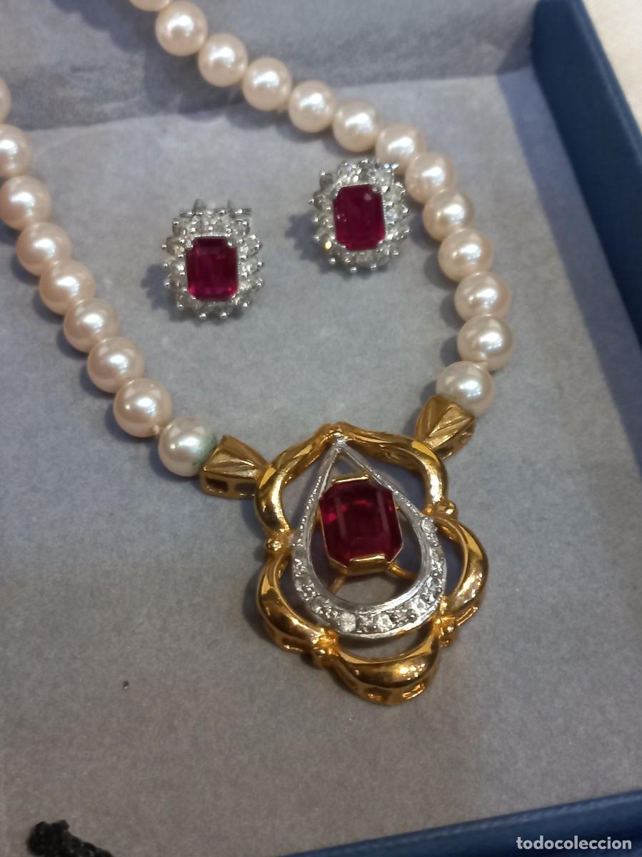 Joyeria: COLLAR PERLAS-CENTRO Y PENDIENTES nube oro plata-piedra rub&iacute;