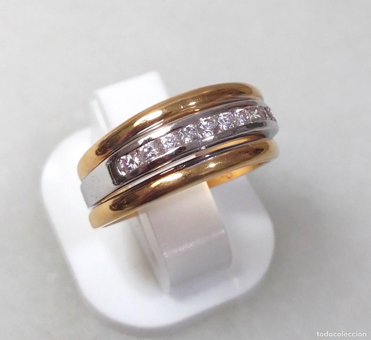 Joyeria: Anillo vintage de plata de ley ba&ntilde;ado en oro, con circonitas - Talla 17
