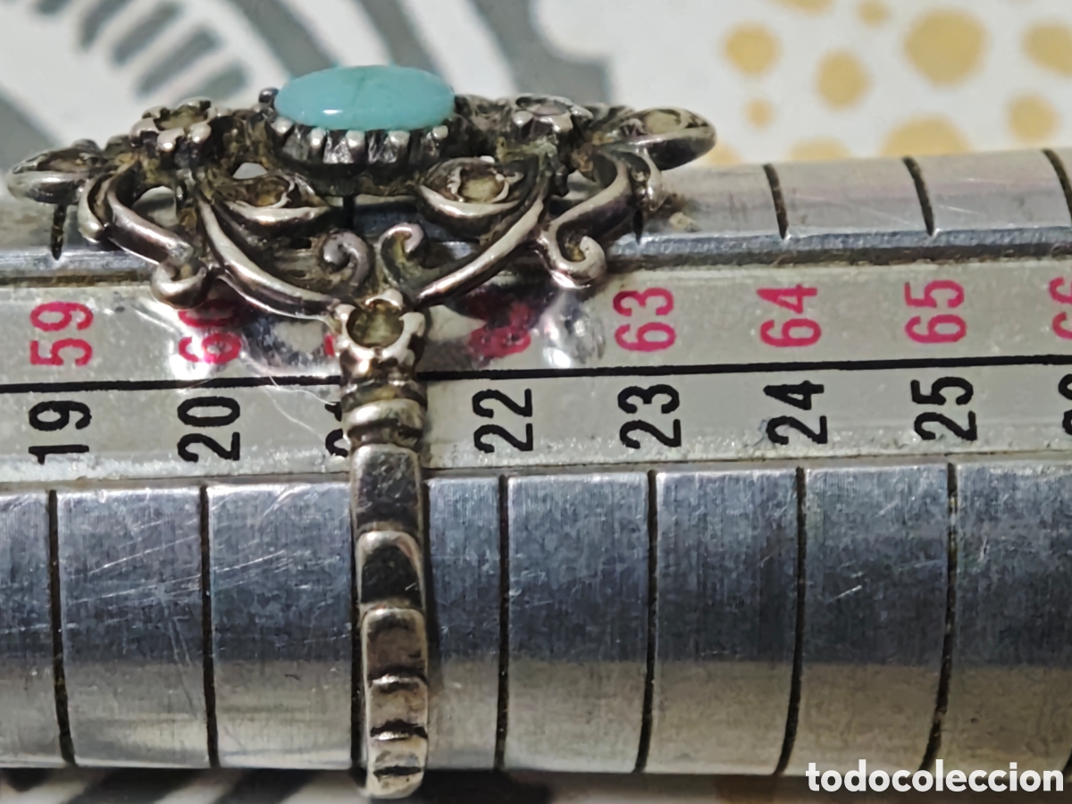 Joyeria: Anillo antiguo de filigrana con turquesa plata de ley - Foto 8