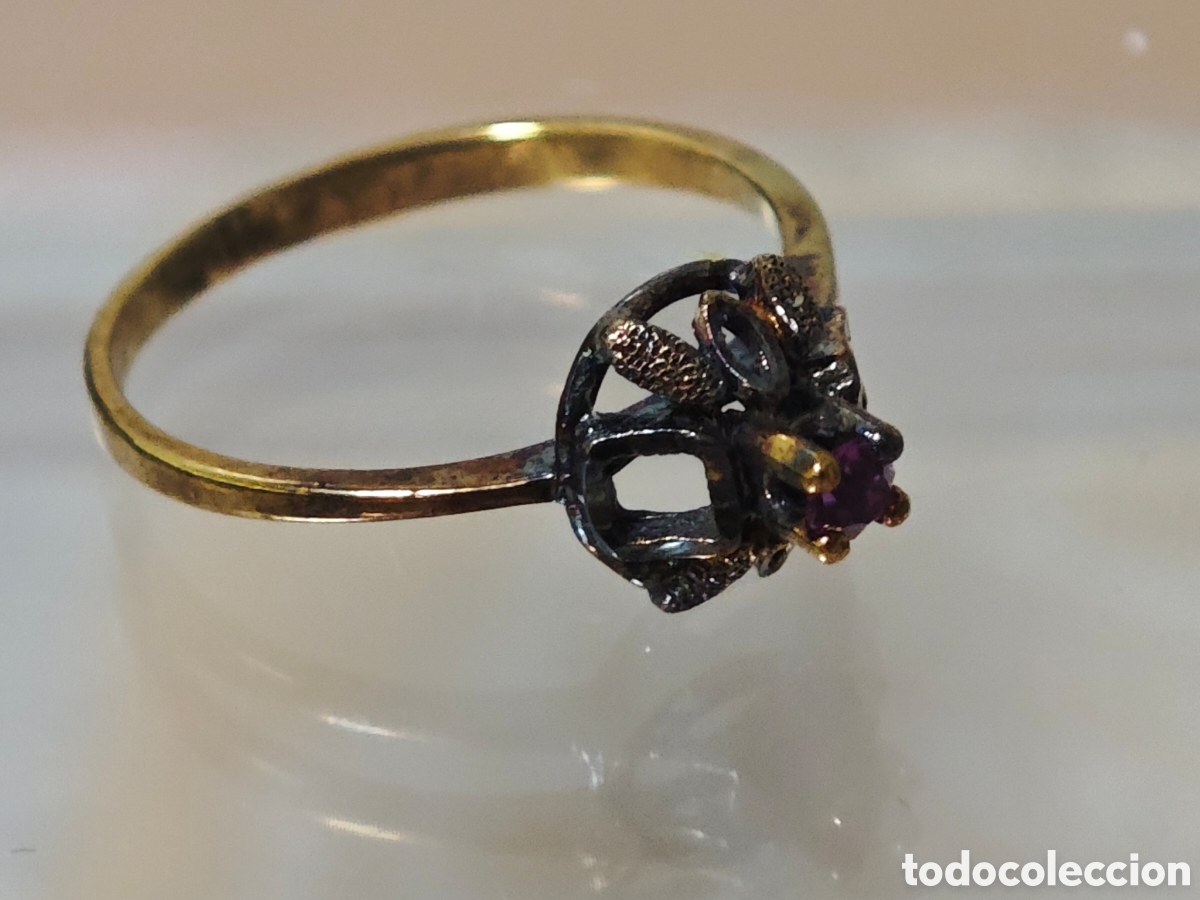 Joyeria: Anillo plata dorada 18 k arte retro - Foto 4