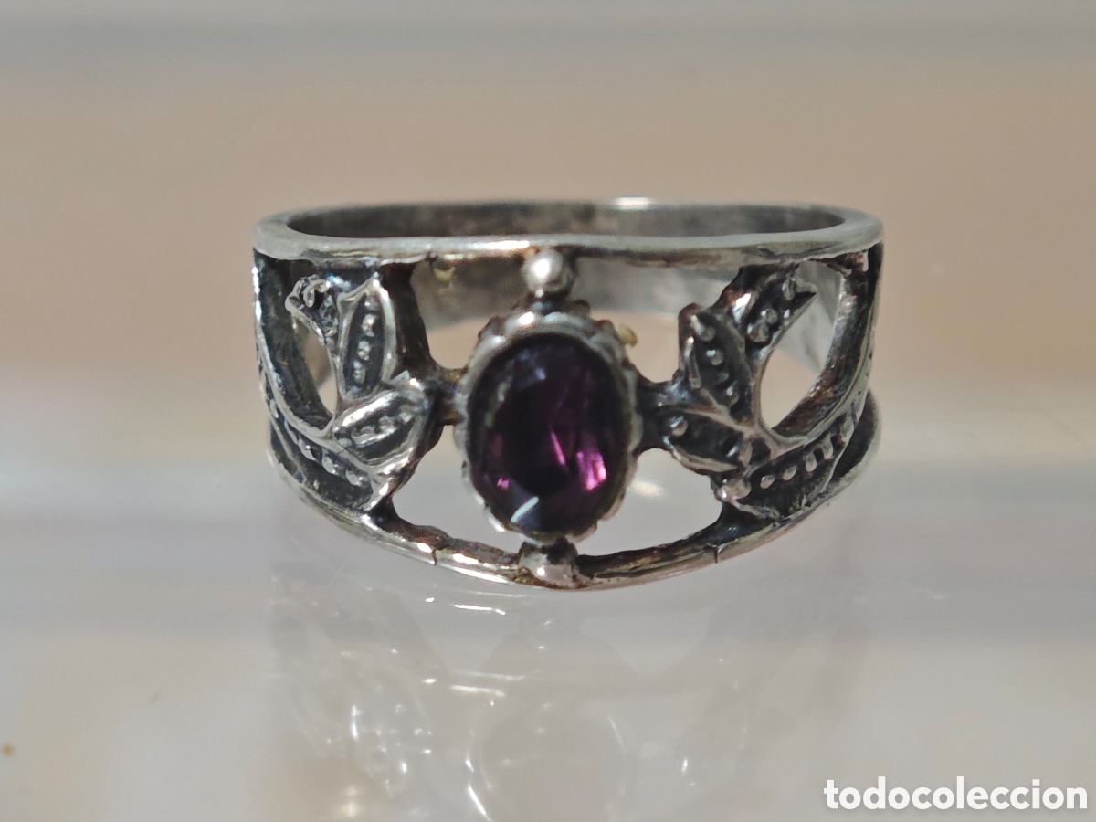Joyeria: Anillo antiguo isabelino en plata de ley amatista