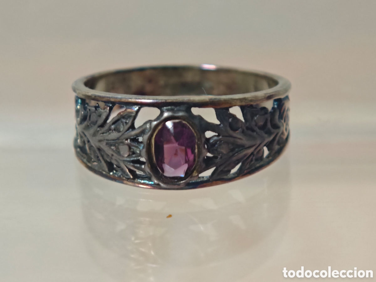Joyeria: Anillo antiguo tipo victoriano en plata de ley amatista