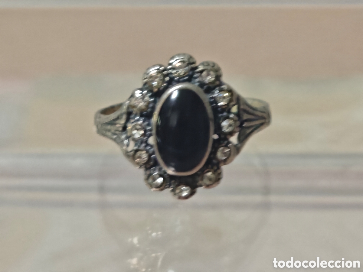 Joyeria: Anillo antiguo vintage en plata de ley piedra On&iacute;s y zafiros blancos