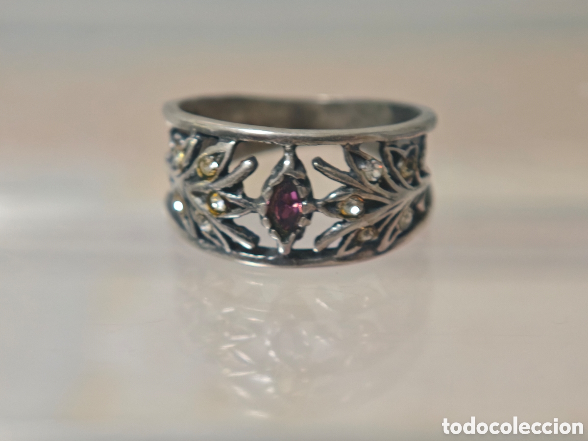 Joyeria: Anillo antiguo en plata de ley amatista
