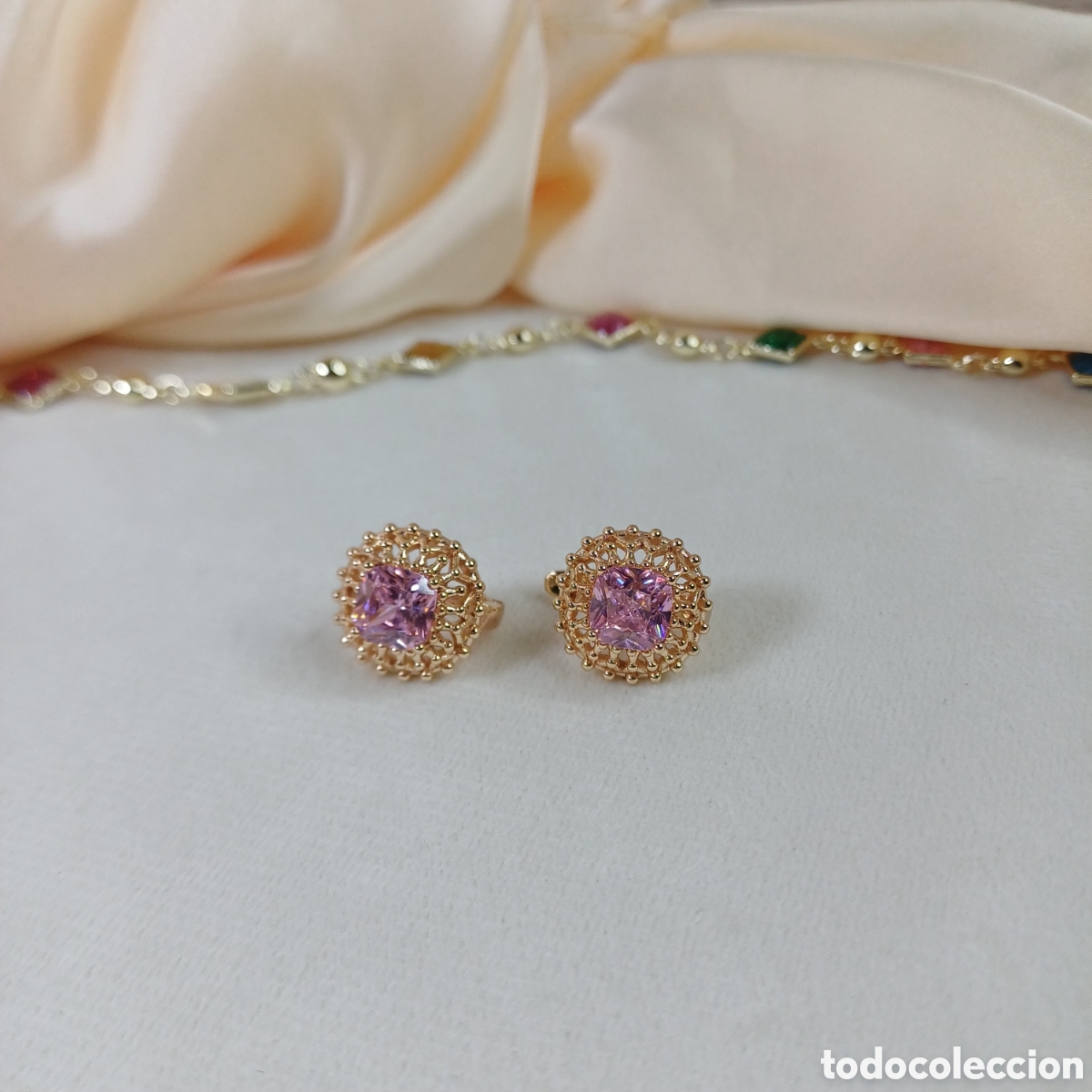 Joyeria: Pendientes Chapado Oro 18 k y Circonita Rosa
