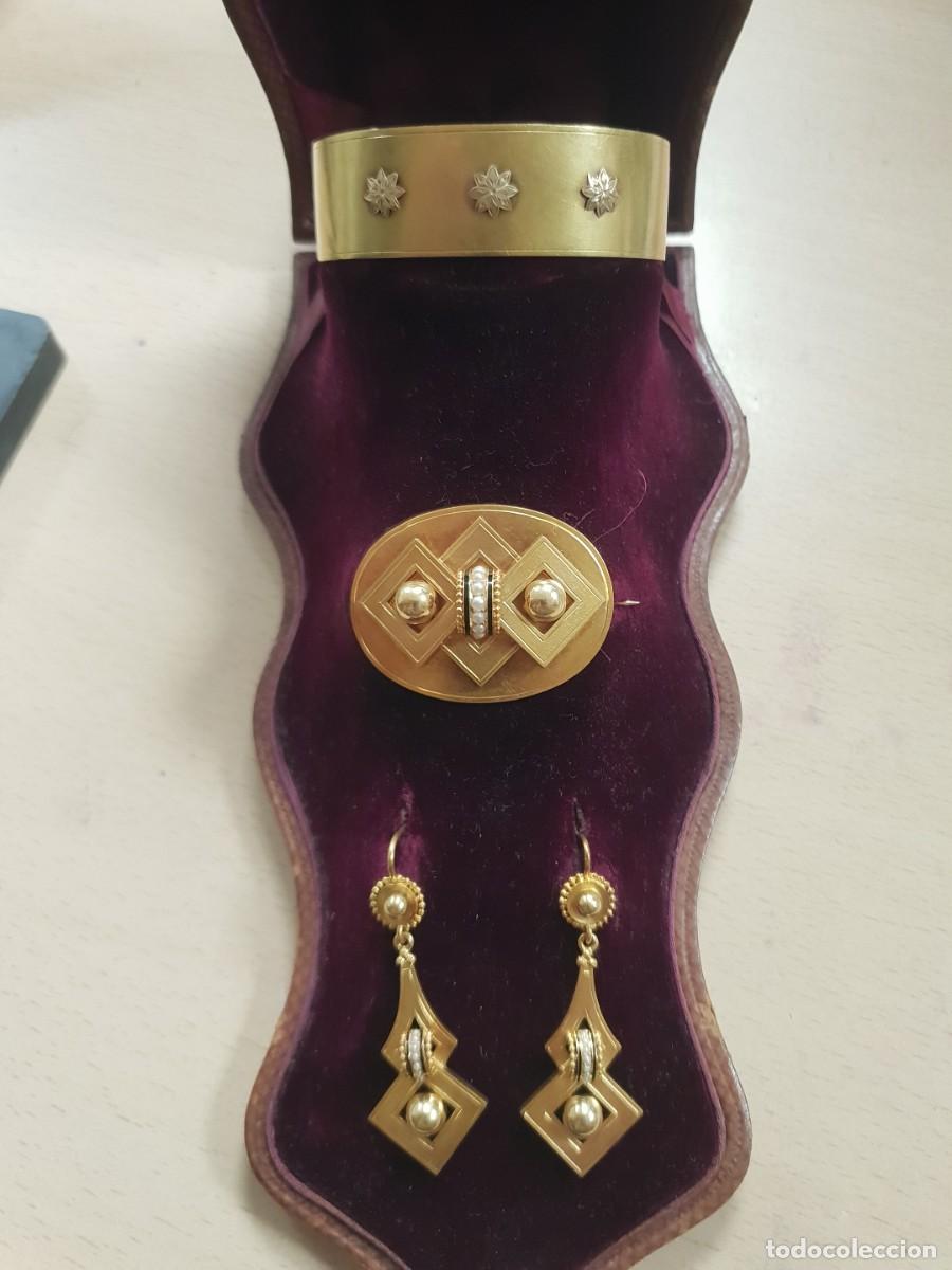 Joyeria: Aderezo isabelino oro 18 kts pulsera broche pendientes estuche original