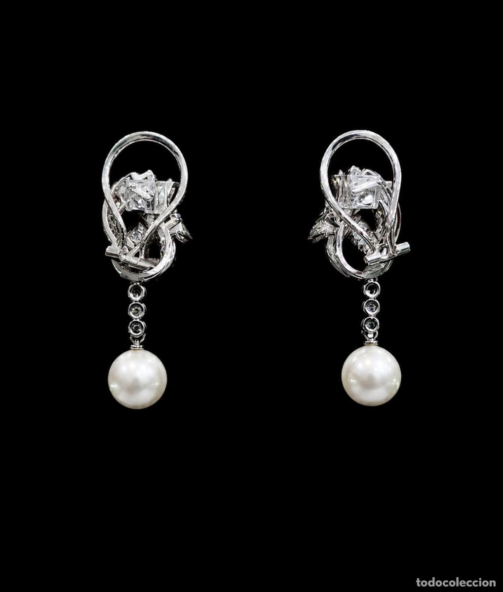 Joyeria: Antiguos pendientes de oro, diamantes y perlas - Foto 2