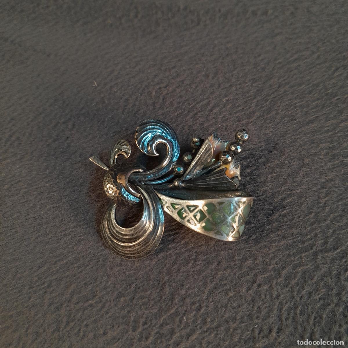 Joaillerie: J-4557. ANTIGUO BROCHE EN PLATA DISE&Ntilde;O FLORA CON INCRUSTACIONES Y ESMALTE. MEDIADOS S.XX