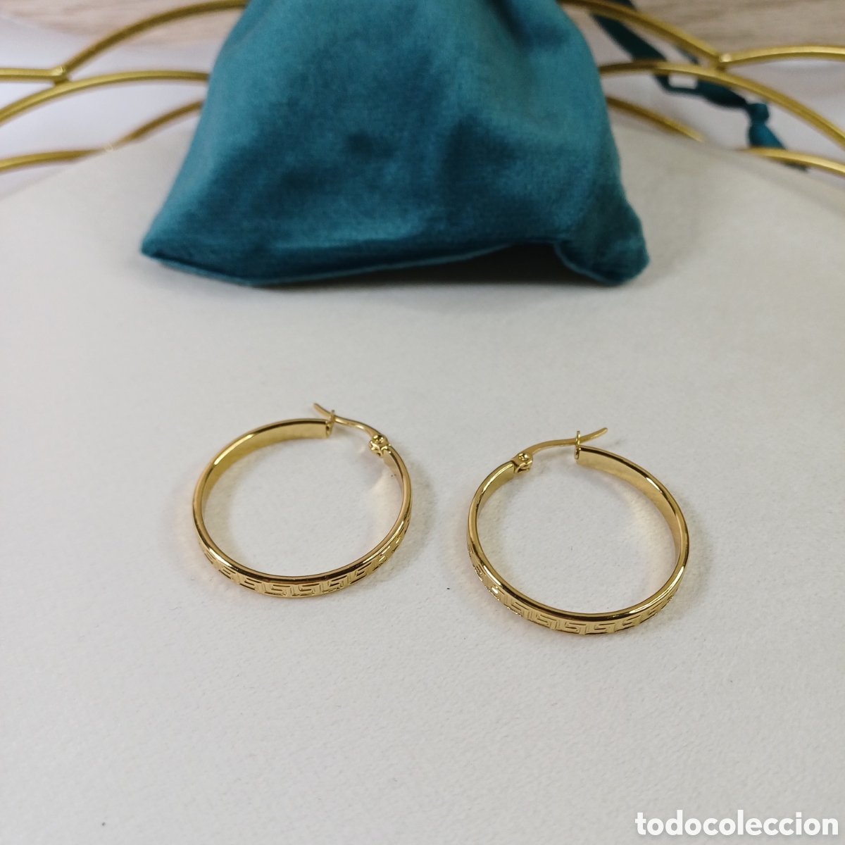 Joyeria: PENDIENTES CHAPADO ORO 18 K GRECA 3 CM