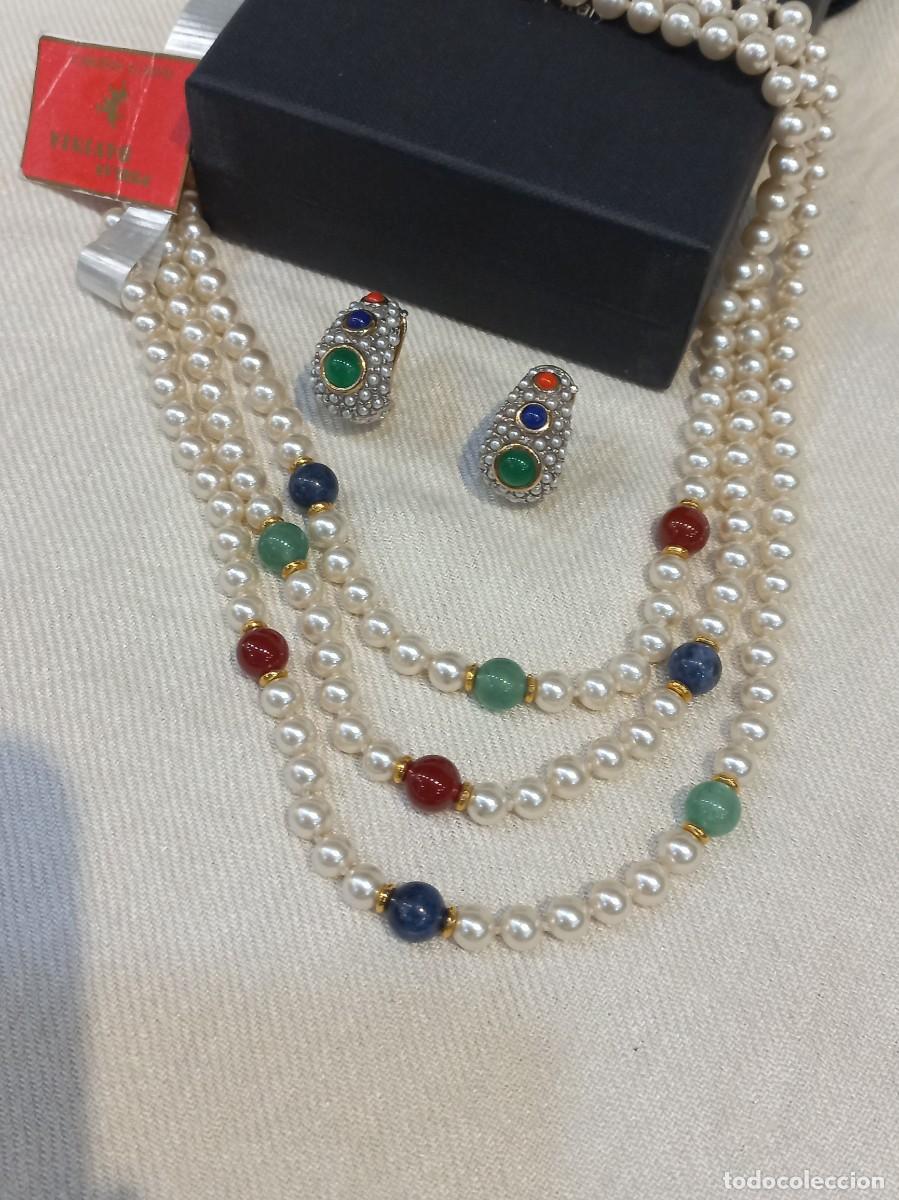 Joyeria: COLLAR PERLAS &uml;DAVINIA&uml;(tres vueltas) cuentas color Y PENDIENTES