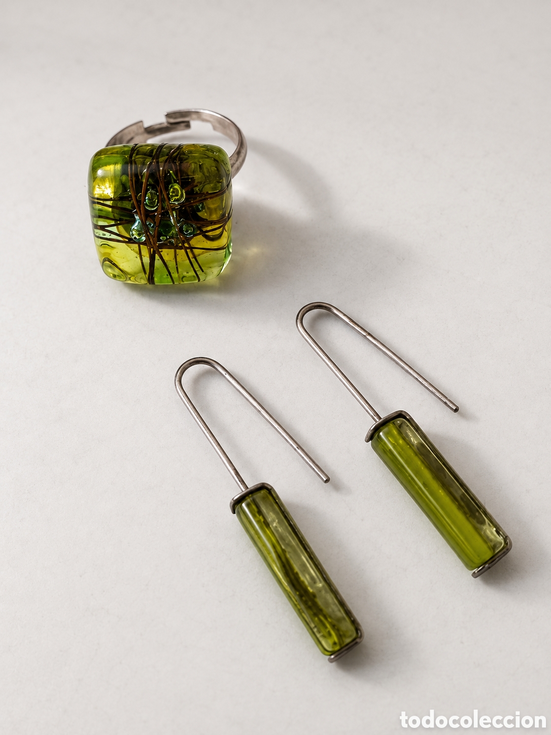 Joyeria: Lote de anillo + pendientes de cristal artesanal